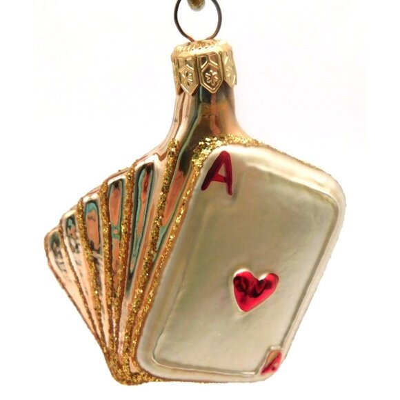 Vintage Blown Glass Christmas Ornament Hand of Playing Cards Ace Hearts Poland - Picture 3 of 4